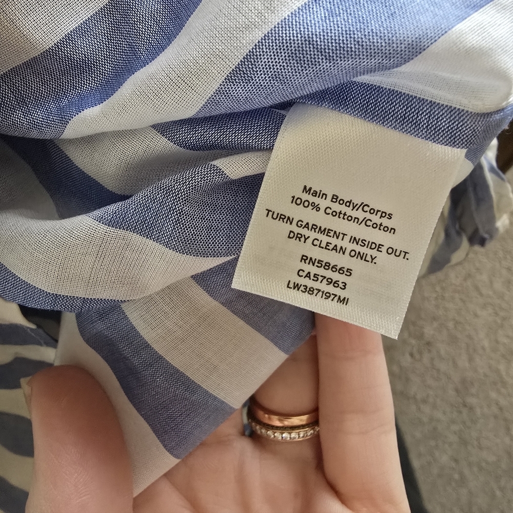 Lewit Designer Luxury Cotton Blue Striped Tie Waist Women's Blouse Medium - Picture 10 of 12